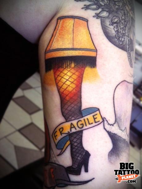 Leg Lamp Tattoo With Fragile Banner