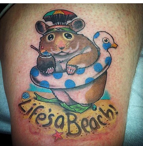 Life's A Beach Hamster Tattoo