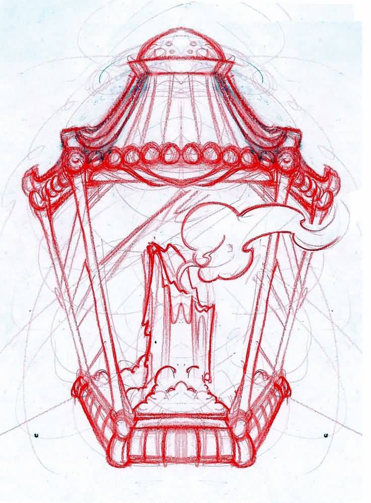 Outline Burning Candle Lamp Tattoo Design