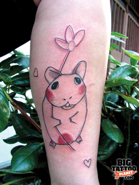 Outline Hamster Tattoo On Leg