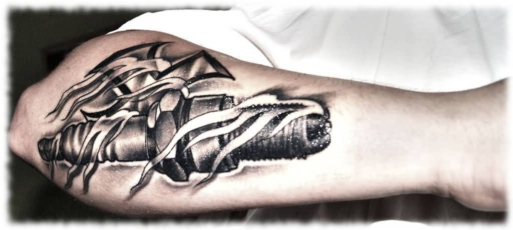 Right Arm Grey Ink Spark Plug Tattoo