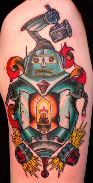 Robot Lamp Tattoo On Left Half Sleeve