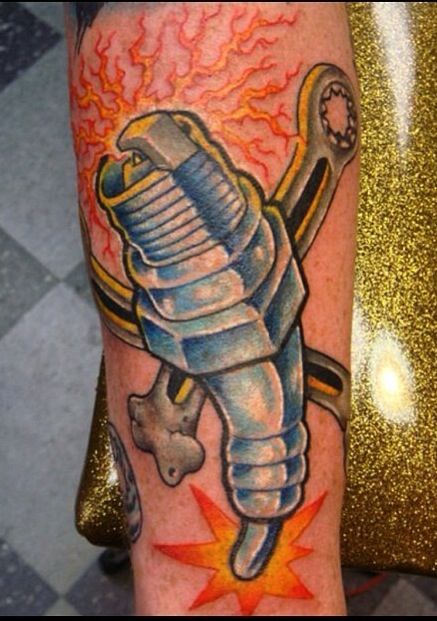 Spark Plug Tattoo On Arm Sleeve