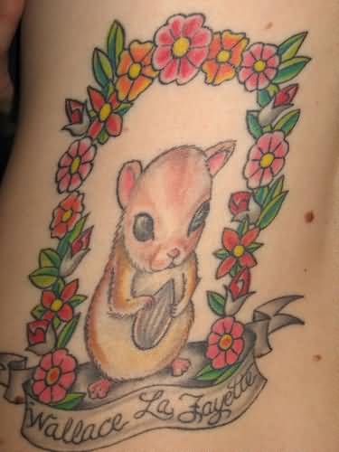Traditional Hamster Tattoo On Side Rib