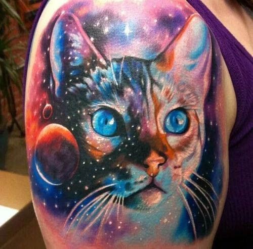 3D Space Tattoo On Right Shoulder