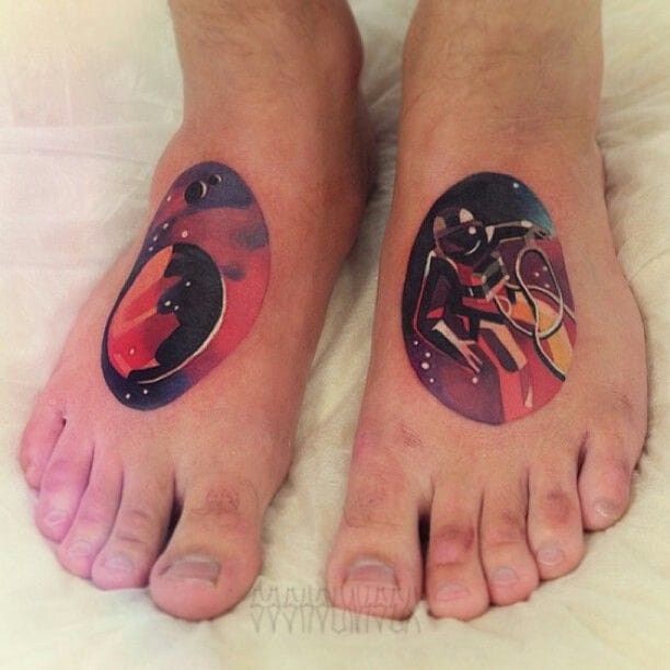 Abstract Astronaut Tattoo On Left Foot