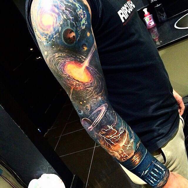 Negative Space Galaxy Tattoo Sleeve