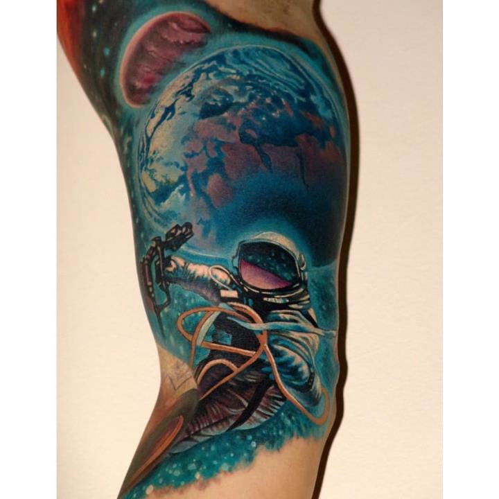 Astronaut In Space Tattoo On Arm Sleeve by Boris Tattoo