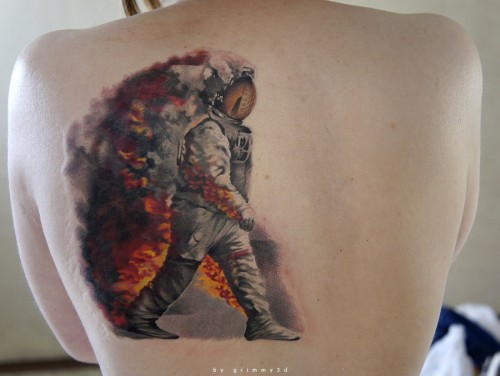 Astronaut Tattoo On Left Back Shoulder
