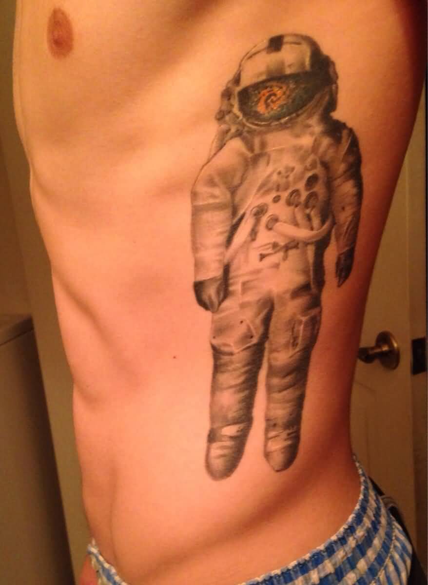 Astronaut Tattoo On Left Side Rib For Men