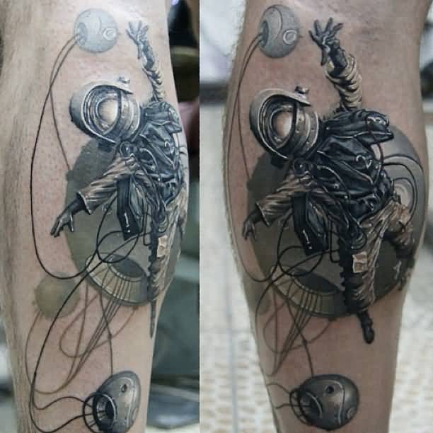 Astronaut Tattoo On Leg Calf