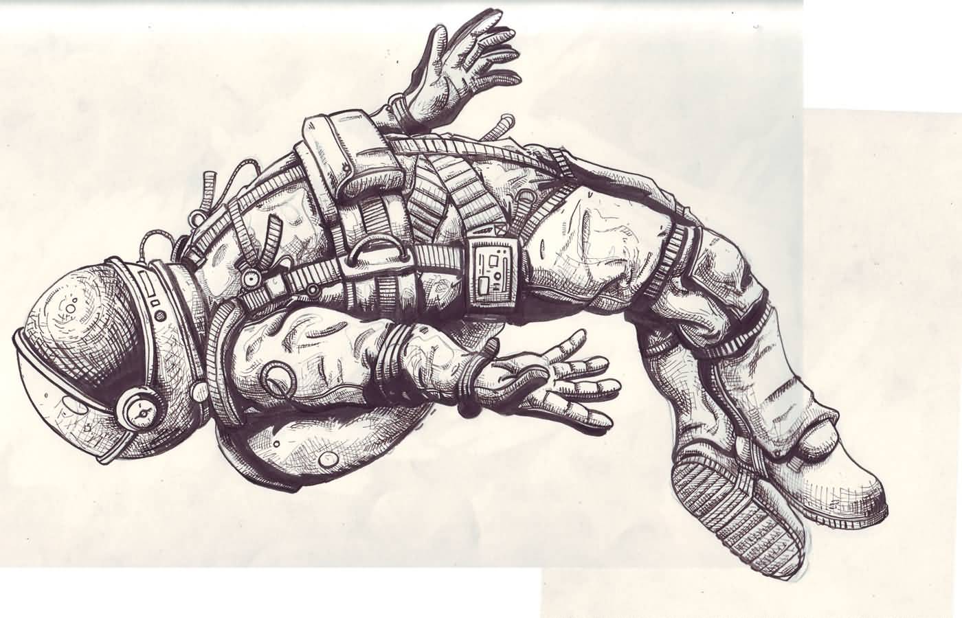 Black And Grey Flying Astronaut Tattoo Design