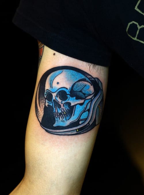 Blue Skull Astronaut Helmet Tattoo