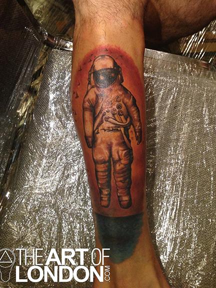 Color Astronaut Tattoo On Leg