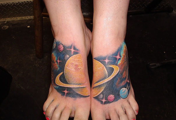 Color Space Tattoo On Feet For Girls