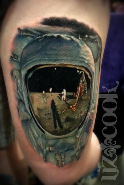 Colored Astronaut Tattoo On Half Sleeve