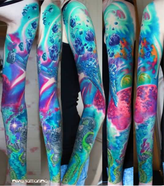 Colorful Space Tattoo Ideas For Full Sleeve