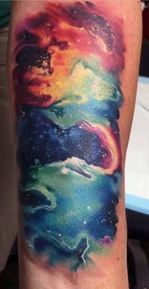 Colorful Space Tattoo On Forearm