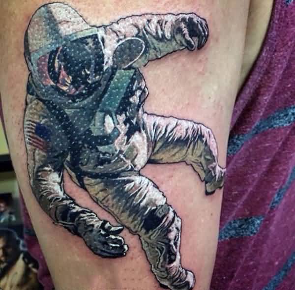 Flying Astronaut Tattoo On Right Sleeve