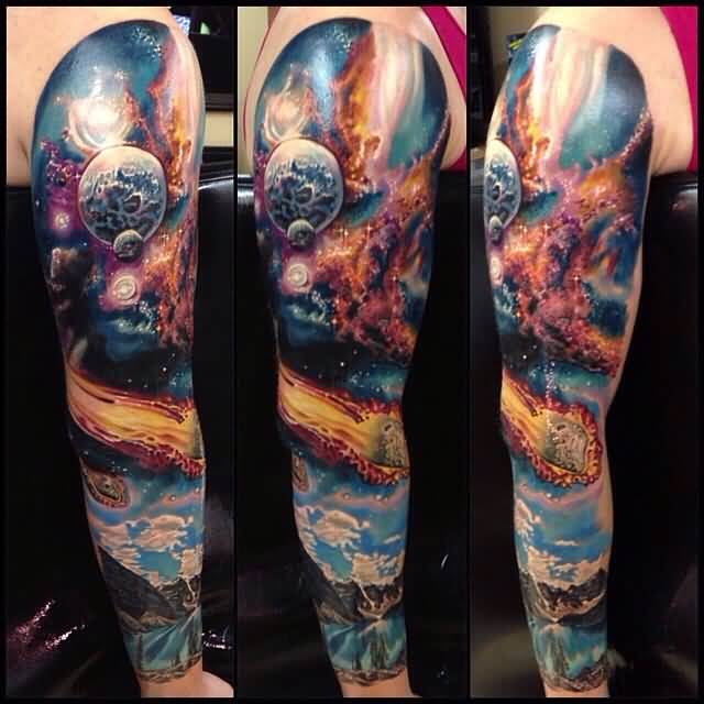 Full Sleeve Colored Space Tattoo