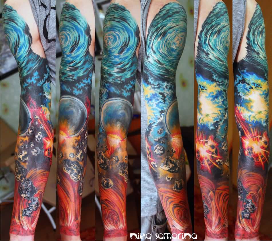 Full Sleeve Space Tattoo by Nikasamarina