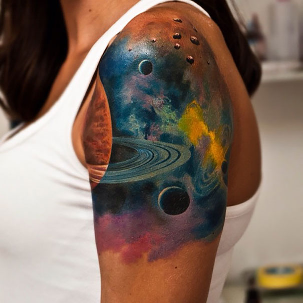 Girl Left Shoulder Space Tattoo