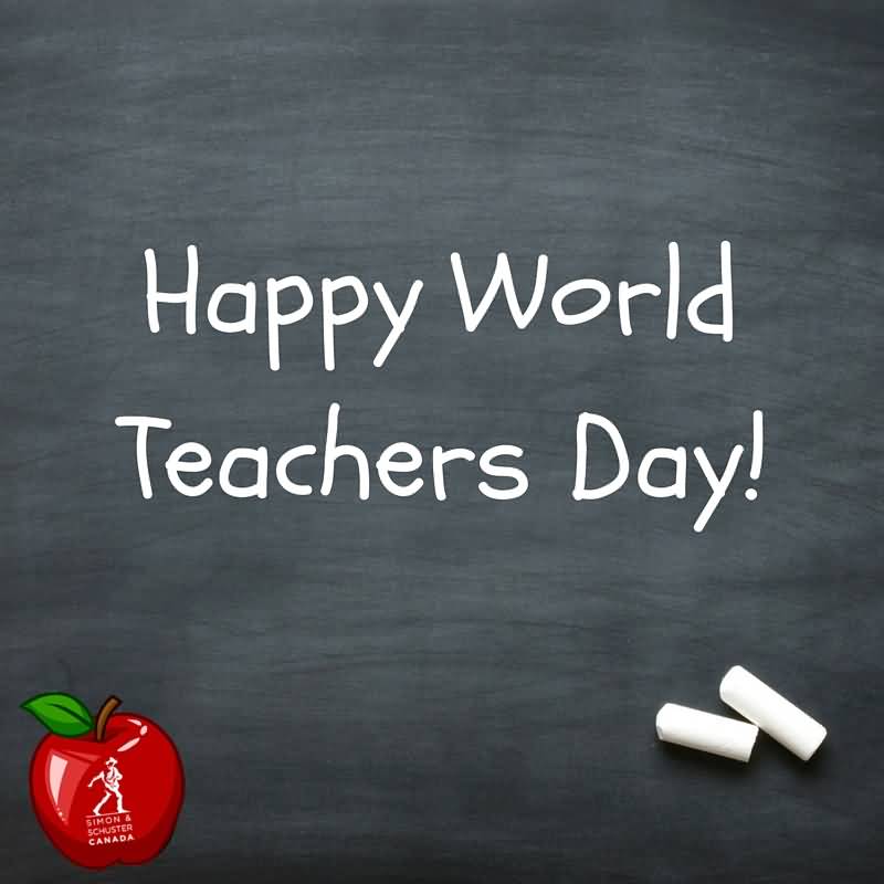 Happy World Teachers Day Black Board And Apple Picture