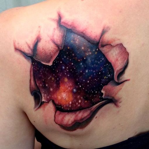 Left Back Shoulder Color Ink Space Tattoo