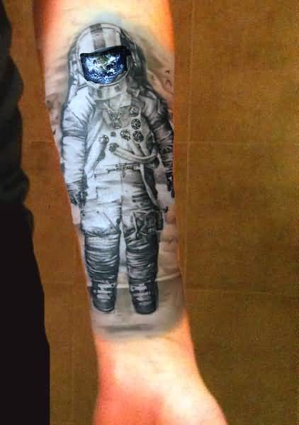 Left Forearm Astronaut Tattoo For Men