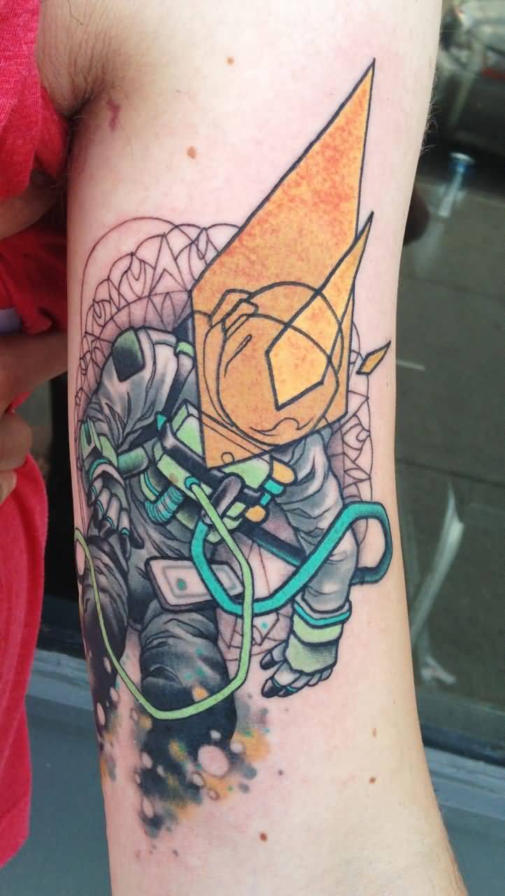 Left Inner Bicep Astronaut Tattoo