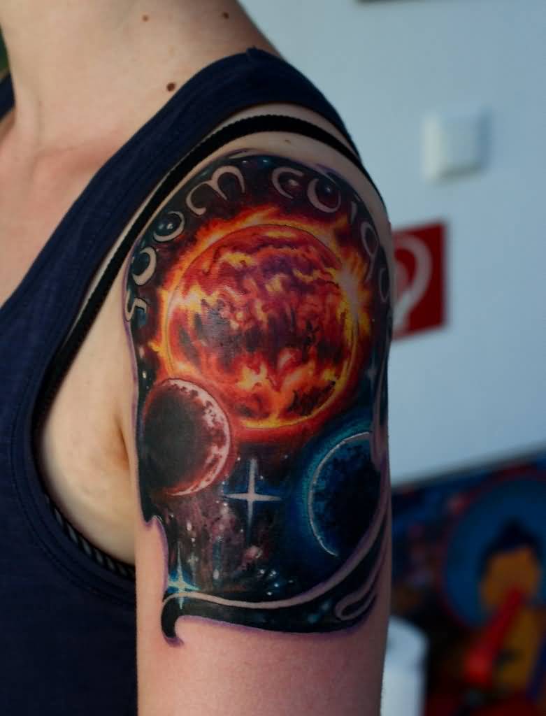 Left Shoulder Space Tattoo