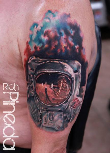 Man Left Half Sleeve Space Astronaut Tattoo