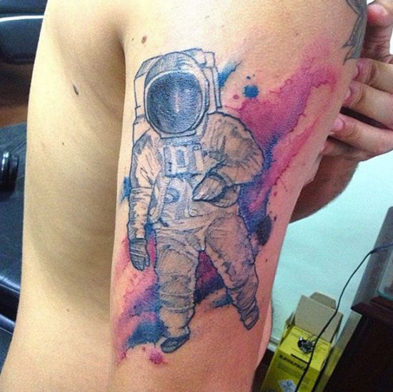 Man Right Half Sleeve Astronaut Tattoo