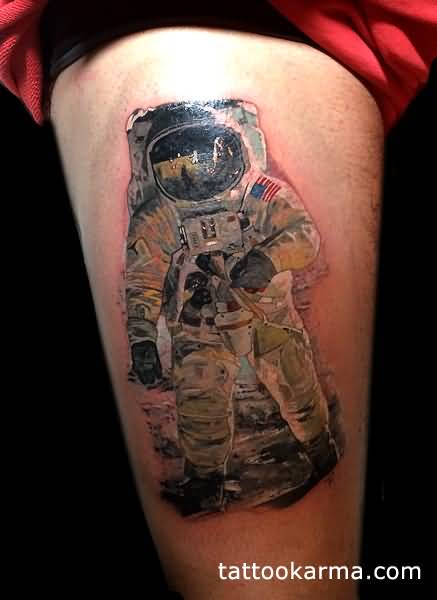 Nice Astronaut Tattoo On Thigh
