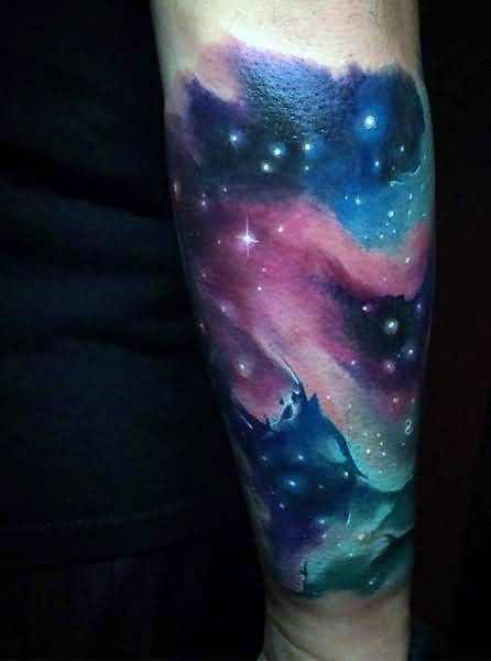 Nice Color Ink Space Tattoos On Right Arm