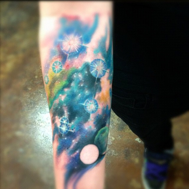 Right Arm Color Ink Space Tattoo