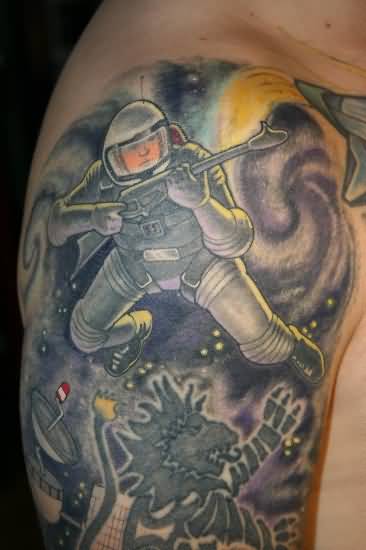 Right Shoulder Astronaut Tattoo For Men