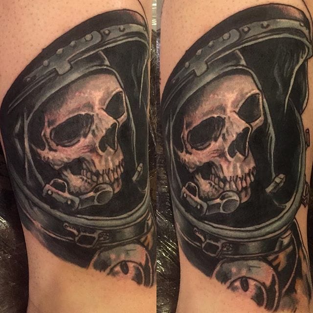 Skull Astronaut Tattoo by Drew O’Neill