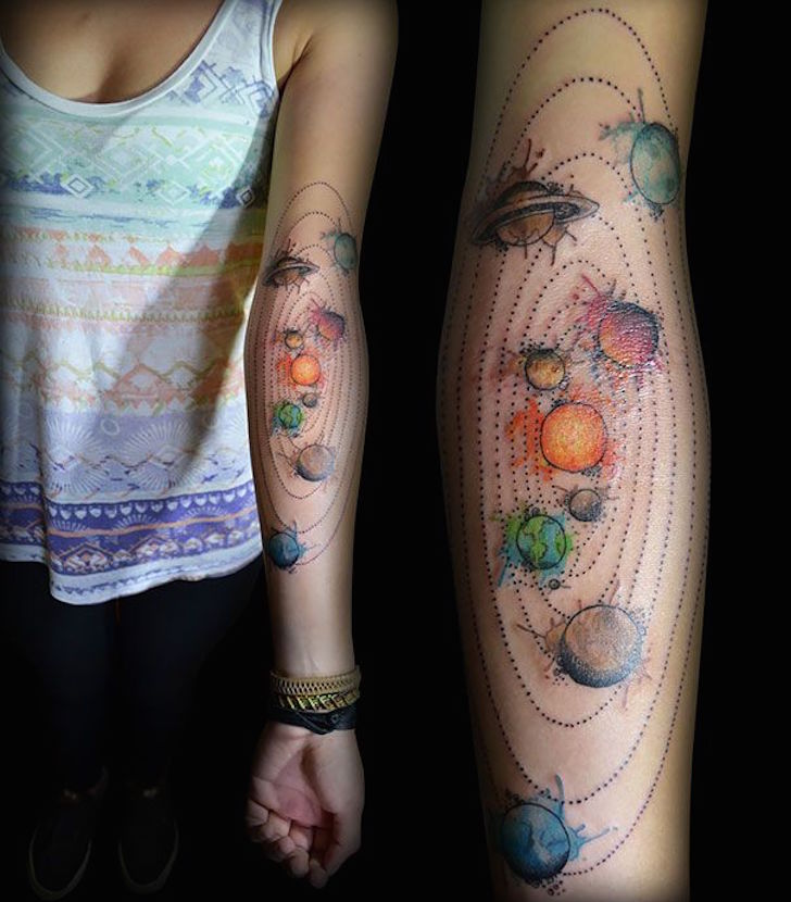 Solar System Space Tattoo On Left Forearm
