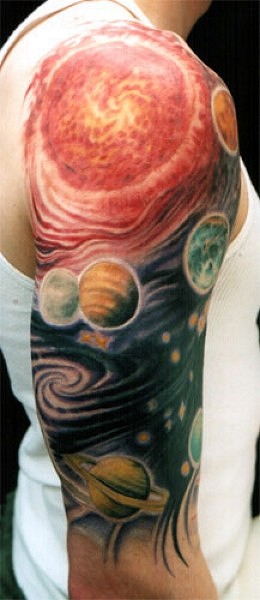 Solar system Space Tattoo On Half Sleeve