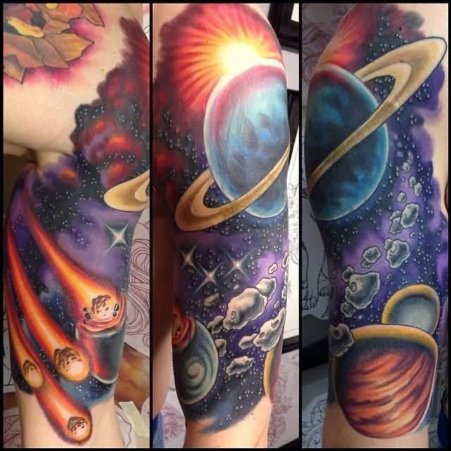 Space Tattoo On Left Half Sleeve