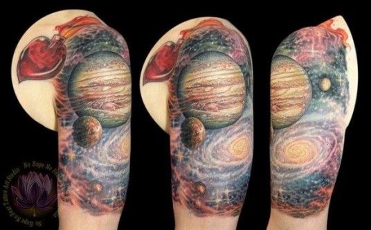 Space Tattoo On Left Shoulder