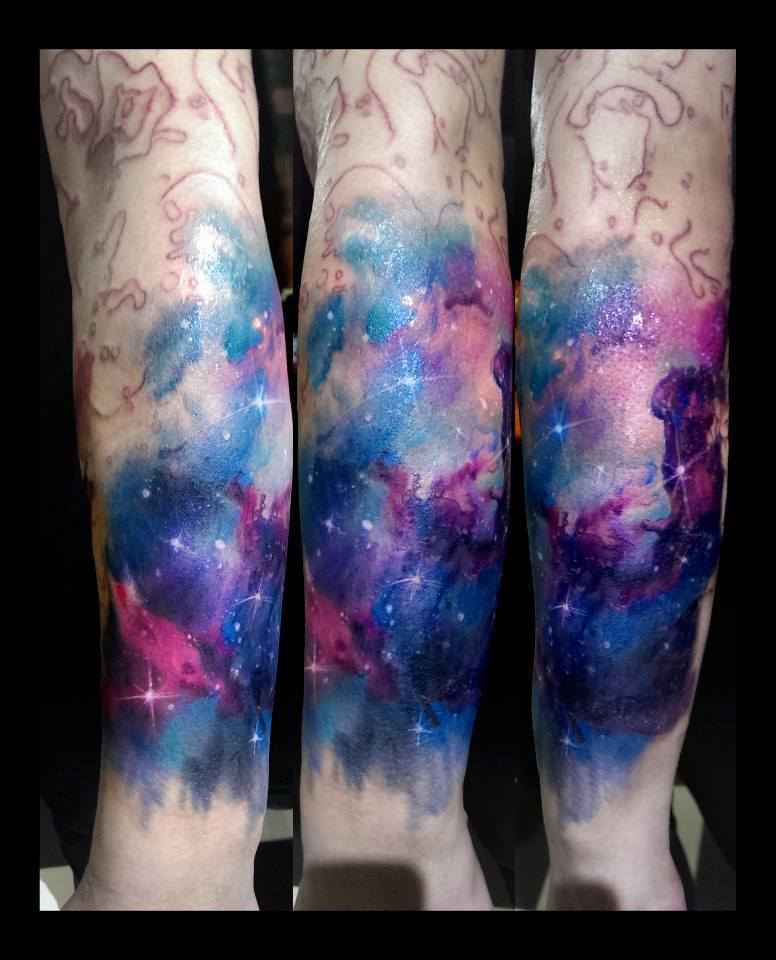 Space Tattoo On Leg