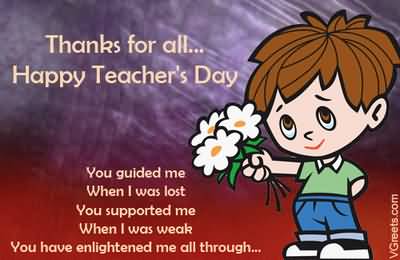 Thanks For All Happy World Teachers Day Kid With Flowers Clipart