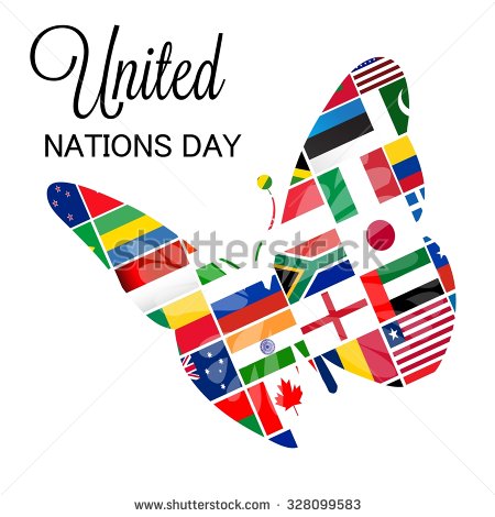 United Nations Day Butterfly Of Country Flags Clipart