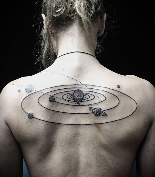 Upper Back Space Tattoo For Girls