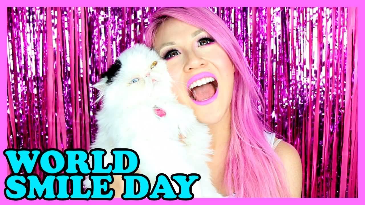 World Smile Day Girl With Cute Kitty Picture