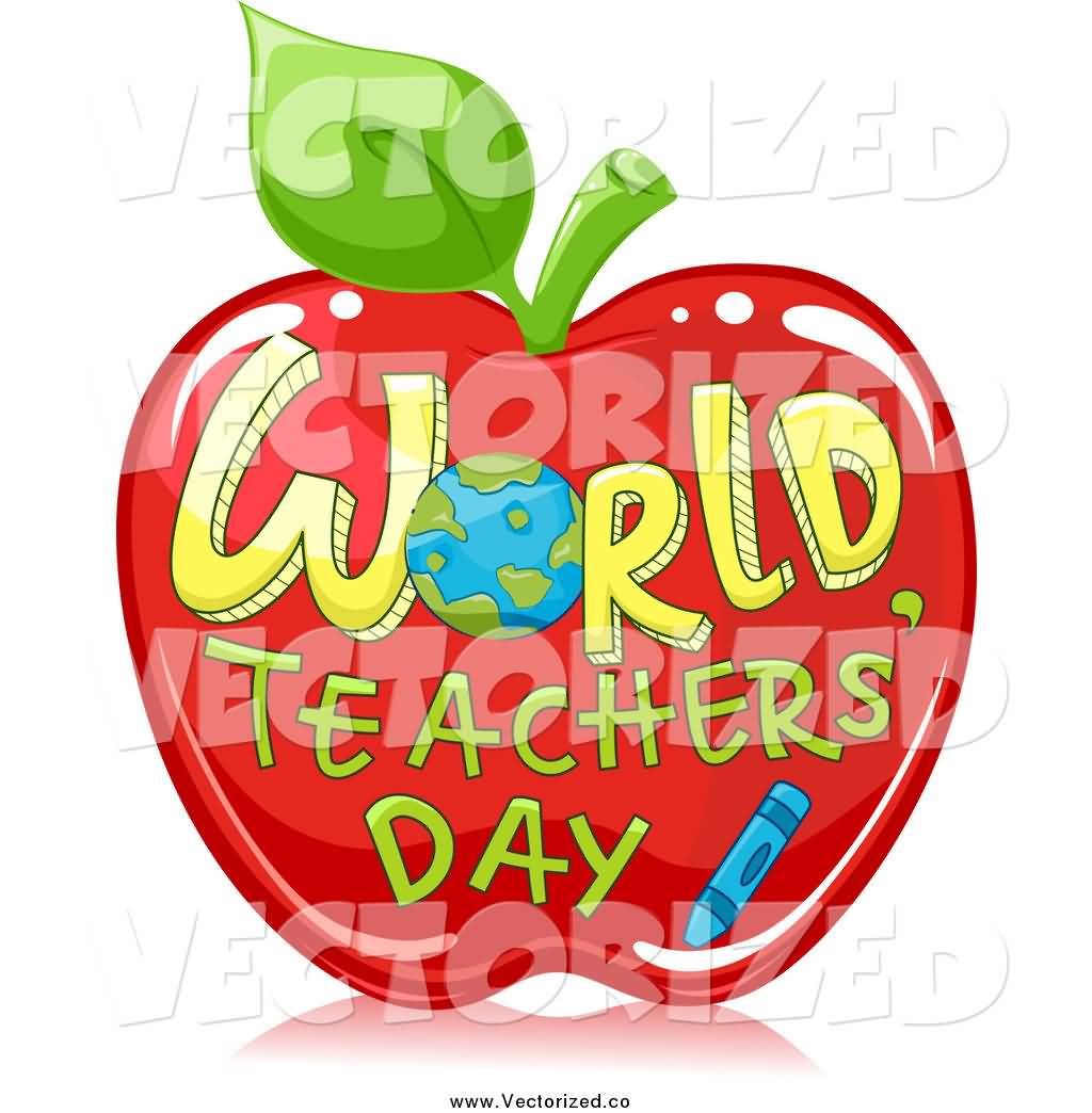World Teachers Day On Red Apple Clipart Image