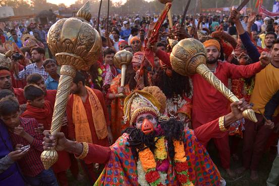 A Man Dressed As The Hanuman For A Play Ahead Of Dussehra Celebration