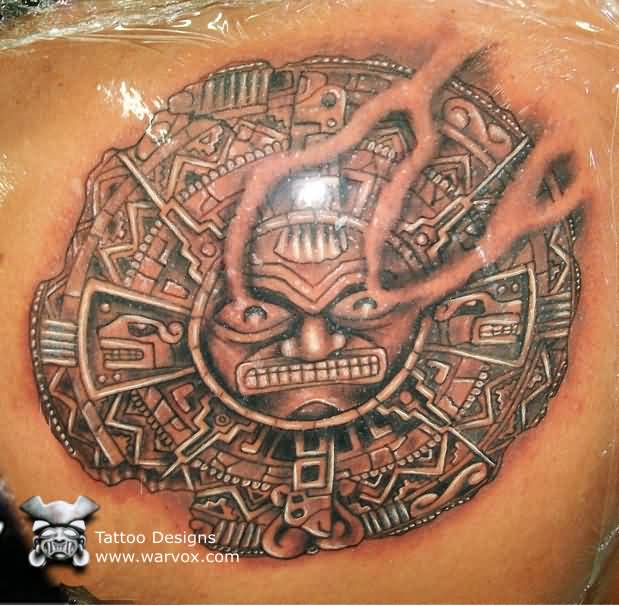 Aztec Mayan Tattoo On Back Shoulder